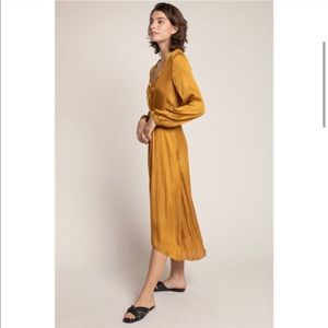New! Grade & Gather Gold Silk Midi Dress Sz M